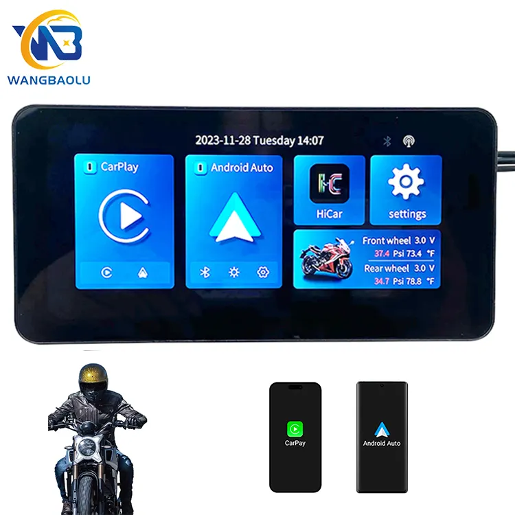 Navigator GPS sepeda motor portabel 6.3 inci IP65/67 tahan air dengan tekanan ban tombol kontrol CarPlay Linux sepeda motor