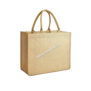 Wholesale Cheap Price Hot Sale Reusable Custom Logo Printed Grocery Shopping With Handle Burlap Tote Jute Bag From Bangladesh