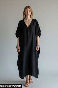 Royal Blue Knitted A-Line Maxi Dress Regular V Neck <b>Kaftan</b> Casual Eco-Friendly Womens Long <b>Beach</b> Resort Wear B2B Wholesale - Product Image 1