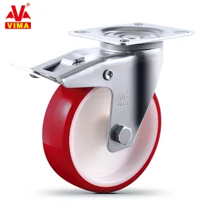 VIMA 5 Inch Industrial Caster wheels Swivel with Dual Locking Red PU Trolley castor wheels
