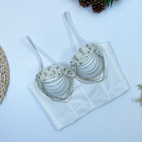 Nuisette Sexy pour Femme avec Corset à Strass et Franges, Soutien-Gorge Fin Intégré