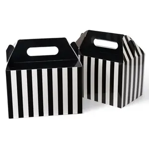 Boîtes cadeaux en papier kraft à rayures noires et blanches Goodies Boîtes de faveur de mariage avec poignée grande