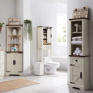 Armoire <span class=keywords><strong>de</strong></span> <span class=keywords><strong>rangement</strong></span> <span class=keywords><strong>de</strong></span> <span class=keywords><strong>salle</strong></span> <span class=keywords><strong>de</strong></span> <span class=keywords><strong>bain</strong></span> <span class=keywords><strong>de</strong></span> style farmhouse <span class=keywords><strong>de</strong></span> 68 pouces <span class=keywords><strong>de</strong></span> hauteur, étagères réglables, porte <span class=keywords><strong>de</strong></span> grange, construction en MDF, design mural gain <span class=keywords><strong>de</strong></span> place - Product Image 3