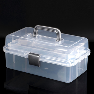 Organizador Portátil de Arte y Manualidades, <span class=keywords><strong>Caja</strong></span> de Almacenamiento Transparente de Tres Niveles con Asa, Organizador Plegable de Plástico para Herramientas de Costura - Product Image 3