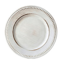 Assiette de présentation vintage de 13 pouces, blanche, en plastique perlé, style antique, pour mariage, Noël, anniversaire