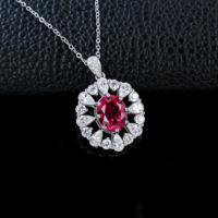 Bijoux Wangfu, pendentif ovale en rubis cultivé en laboratoire en argent 925, anti-allergique, gemme rouge, bijoux fins pour femmes, mariage, quotidien, anniversaire