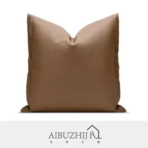 AIBUZHIJIA Decorative Throw Pillow Covers Modern Style Brown Faux Leather Cushion Covers For Sofa