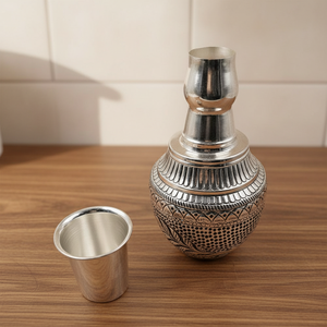 Jarra de Agua Sagrada de Vidrio Kalash Plateada, Hecha a Mano, Tradicional, para Pooja, Rituales de Templo, Ecológica, Portátil, de Gran Capacidad, para Regalo - Product Image 4