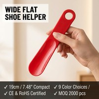 Chausse-pied plat en plastique PP personnalisé de 19 cm (7,5 pouces) de large, grand trou de suspension rond, 9 couleurs, logo personnalisé, OEM, MOQ 2000 pièces