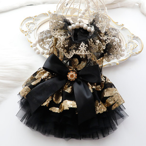 Robe pour chien en sequins noir et or avec nœud, jupe en tulle, costume de princesse pour animaux de compagnie, toutes saisons, polyester, fabriqué au Jiangsu - Product Image 3