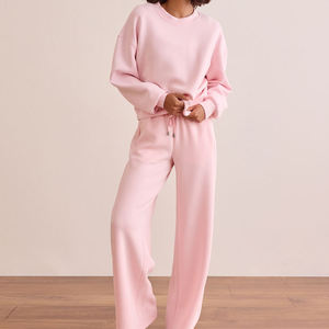 Vêtements de détente d'hiver personnalisés OEM pour femmes, ensemble de survêtement décontracté à manches longues en polyester/coton, col montant, coupe ample, poches latérales - Product Image 2