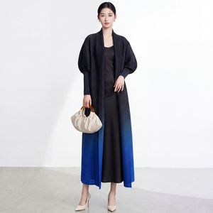 Robes mi-longues plissées et froncées vintage écologiques de haute qualité pour femmes, respirantes, à manches longues, décontractées, grandes tailles - Product Image 1