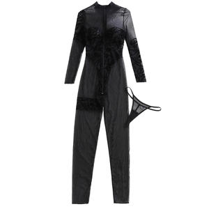 Nuovo Set Lingerie Due Pezzi Alla Moda con Tuta Modellante e Snellente Manica Lunga con Cerniera e Ricamo Trasparente - Product Image 5