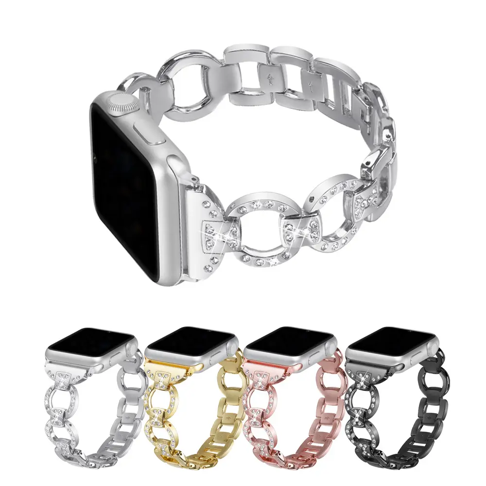 2022 Popular Style Ladies Women Diamond O-line Stainless Steel Watch Straps for Apple Watch 7 SE 6 5 4 3 2 1