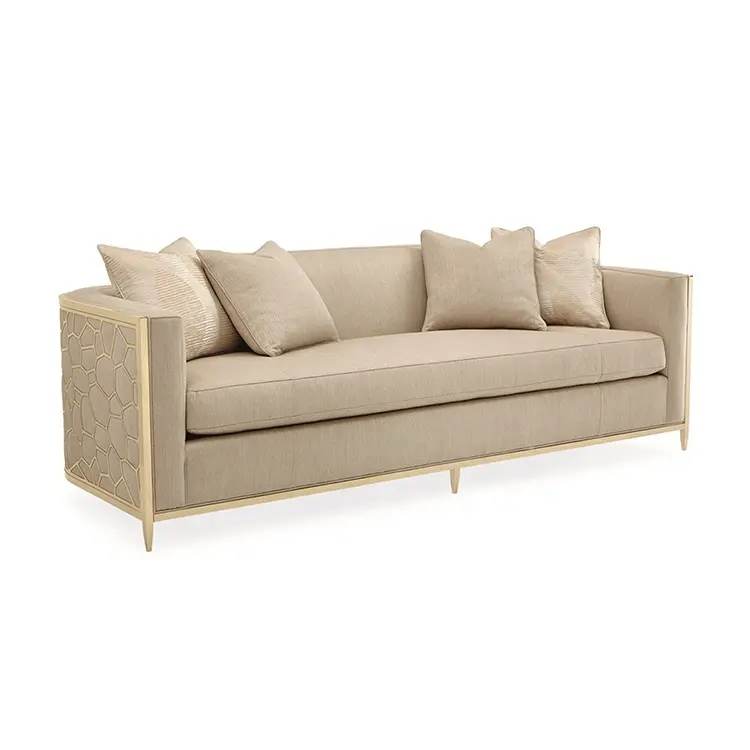 Small Hotel Sofa modern Italian sofa luxury 3 Seater Lounge Couch Leather Gold Frame Living Room Sofa