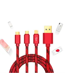 Precio de fabricación barato 3 en 1 cable de carga trenzado USB 2,0 tipo C cable flexible trenzado eléctrico para teléfono