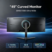Monitor Curvo Ultra Ancho de 49 Pulgadas 32:9, 144Hz, 100% SRGB, Pantalla para PC con Resolución 3840x1080 para Trading de Acciones en Múltiples Pantallas