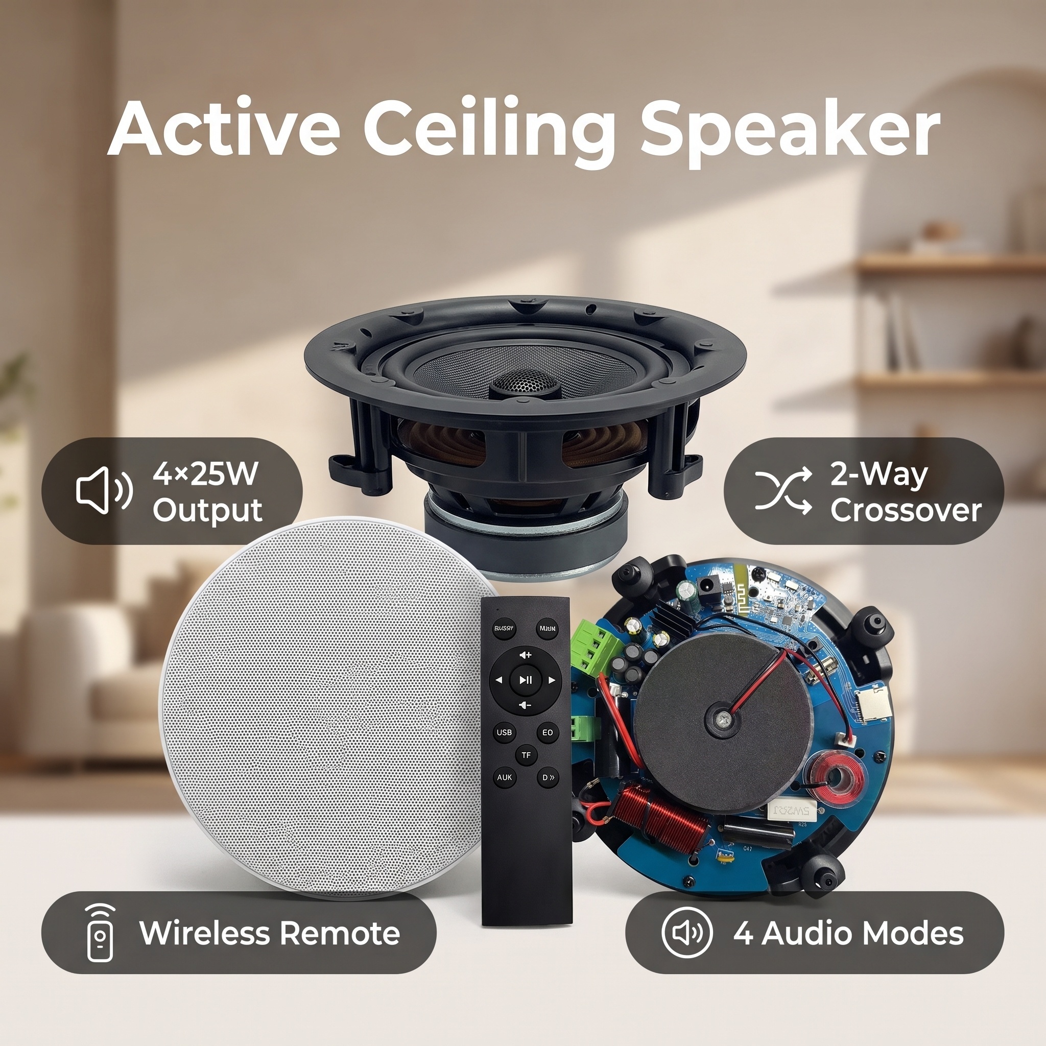Zhiku High Quality 5.25 Inch Wireless Ceiling Speaker Active ceiling-mounted speaker · image 5