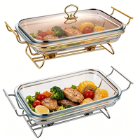Chauffe-Plat de Luxe pour Traiteur, Ensemble Buffet Moderne Doré 2L/3L Alimenté au Carburant