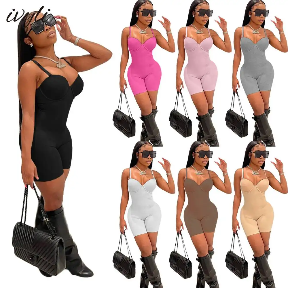 2022 Lady jumpsuit playsuit & bodysuits bodycon spring summer short halter one piece sexy Sleeveless rompers woman jumpsuit