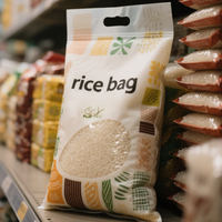 Sacs d'emballage pour riz en nylon avec logo personnalisé, résistants à l'humidité, thermoscellables, refermables avec fermeture éclair, fond plat, pochette autoportante avec poignée