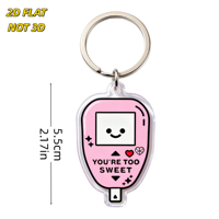 Porte-clés en acrylique rose style console de jeu rétro, écran souriant mignon avec texte 'You're Too Sweet', design à bords transparents pour clés ou sacs