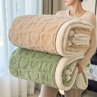 Couverture double face en peluche épaisse pour lit couvertures tricotées écologiques à motif de coeur pour l'hiver