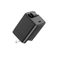Chargeur GaN 30W avec câble rétractable, prise EU/US/UK, QC3.0 PD USB-C double type C, charge rapide pour téléphone portable et appareil photo, adaptateur USB C