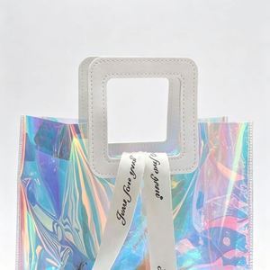 Sac fourre-tout transparent holographique personnalisé avec logo, sac à main en PVC imperméable pour cadeaux de salon professionnel, pochette promotionnelle - Product Image 3