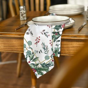 Serbet Kain Natal Holly Berry Cardinal Ribbon Pine Cone untuk Dekorasi Pesta Liburan, Set 4 Serbet yang Dapat Dicuci - Product Image 5
