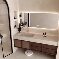 Meubles de salle de bain en bois massif brun de style antique européen classique de luxe, armoires de rangement de salle de bain étanches