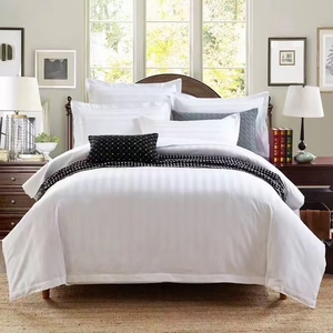 Bán Buôn Khách Sạn 5 Sao Chất Lượng 100% Cotton Satin Duvet Cover Set Nữ Hoàng Kích Thước Trắng Sọc Đồng Bằng Nhuộm Dệt Được Trang Bị Tấm Ga trải Giường - Product Image 2