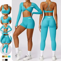 Ensemble de vêtements de sport pour femmes, ensemble de yoga, vente en gros personnalisée, sexy, maille ajourée respirante, pantalon de sport uni, motif court, taille haute, vêtements de sport