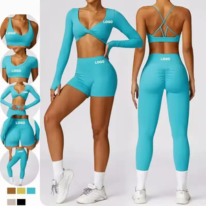 Conjunto de yoga deportivo para mujer, venta al por mayor, sexy, de malla hueca transpirable, pantalones de gimnasio de cintura alta con patrón sólido, ropa deportiva. - Product Image 1