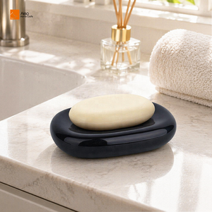 Aleo Porte-<span class=keywords><strong>savon</strong></span> ovale <span class=keywords><strong>noir</strong></span> brillant en résine écologique de luxe, durable, pour hôtels, salles de bain nordiques, articles de toilette en gros - Product Image 1