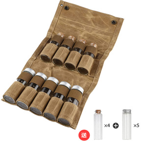 Outdoor Spice Bottle Organizer Bag Canvas Portable <b>Storage</b> For <b>Camping</b> Picnic 9 Glass Bottles Khaki Army Green - Product Image 5