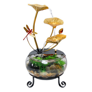 <b>Small</b> Desktop Water Feature Glass Fish Tank <b>Ornament</b> With Lights Modern Style Decor For Office Or Home Decoration - Product Image 5