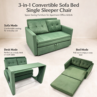 Canapé-lit convertible 3-en-1 Vanbow en velours, avec lit gigogne et bureau intégré, idéal pour les petits espaces