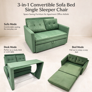 Canapé-lit convertible 3-en-1 Vanbow en velours, avec lit gigogne et bureau intégré, idéal pour les petits espaces - Product Image 1