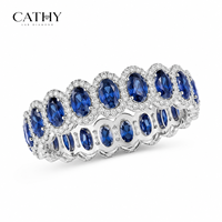 Bague d'éternité personnalisable en diamant de laboratoire ovale bleu avec halo de pierres précieuses, écologique, certifiée IGI, bijoux de mariée raffinés