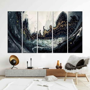 Elegante Impresión en Lienzo de Mármol Negro y Dorado: Decoración Moderna de Lujo, JUEGO DE 5 LIENZOS - Product Image 3