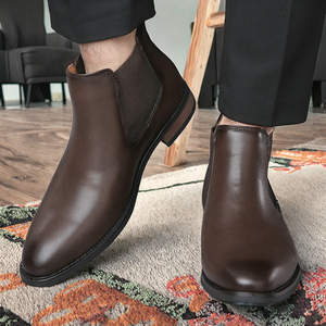 Bottines <span class=keywords><strong>Chelsea</strong></span> en <span class=keywords><strong>cuir</strong></span> microfibre marron pour homme de haute qualité, confortables et antidérapantes, avec bout pointu, style cheville - Product Image 4