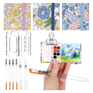 Mini ensemble de peinture <span class=keywords><strong>aquarelle</strong></span> <span class=keywords><strong>portable</strong></span> 11 pièces <span class=keywords><strong>Kit</strong></span> de palette de voyage avec boîte en acrylique transparent 3 carnets de croquis de poche 6 pinceaux d'artiste - Product Image 1