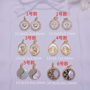 Pendentif rond plaqué or avec zircon, croix, cœur, lune, étoiles, yin yang, Vierge Marie, charme religieux pour collier de bijoux DIY - Product Image 3