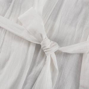 2025 alla moda con cintura a manica lunga da donna in cotone abiti da notte corti estivi Casual abito a portafoglio <span class=keywords><strong>bianco</strong></span> da donna - Product Image 6