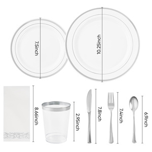 ชุดภาชนะใส่อาหารแบบใช้แล้วทิ้ง PET ทนทาน 700 ชิ้น เป็นมิตรกับสิ่งแวดล้อม ชุดจาน ชาม ถ้วย ช้อนส้อม ผ้าเช็ดปาก สำหรับงานแต่งงาน งานเลี้ยงวันเกิด - Product Image 6