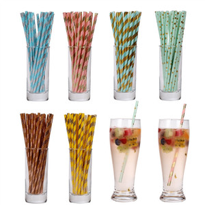 Two Tone Hot Foil Straws Colorful Disposable Paper Straws For Party Drink Decorations - Product Image 1