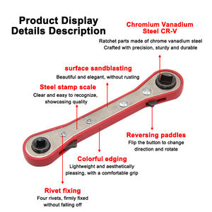 Llave de Trinquete Reversible de Doble Extremo con Empuñadura Roja de 4 Puntos |   Herramienta de Servicio para Válvulas de Refrigeración HVAC para Reparación de Aires Acondicionados - Product Image 3