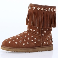 Bottes de neige imperméables pour femmes, style western, avec franges et clous étoiles, semelle antidérapante, personnalisables (OEM/ODM), vente en gros