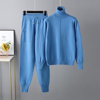 Automne décontracté tricot cachemire ensembles col roulé femmes pull pull long cachemire pantalon 2 pièces cachemire ensembles pour femmes